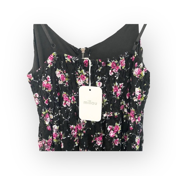new LF Millau ๐ Floral Print Lace Babydoll Dress ๐ Black with Pink Flowers ๐ M - Picture 10 of 16